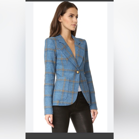 Smythe Patch Pocket Duchess Blazer in Blue Whiskey Check Women’s Size 6 - Picture 2 of 16
